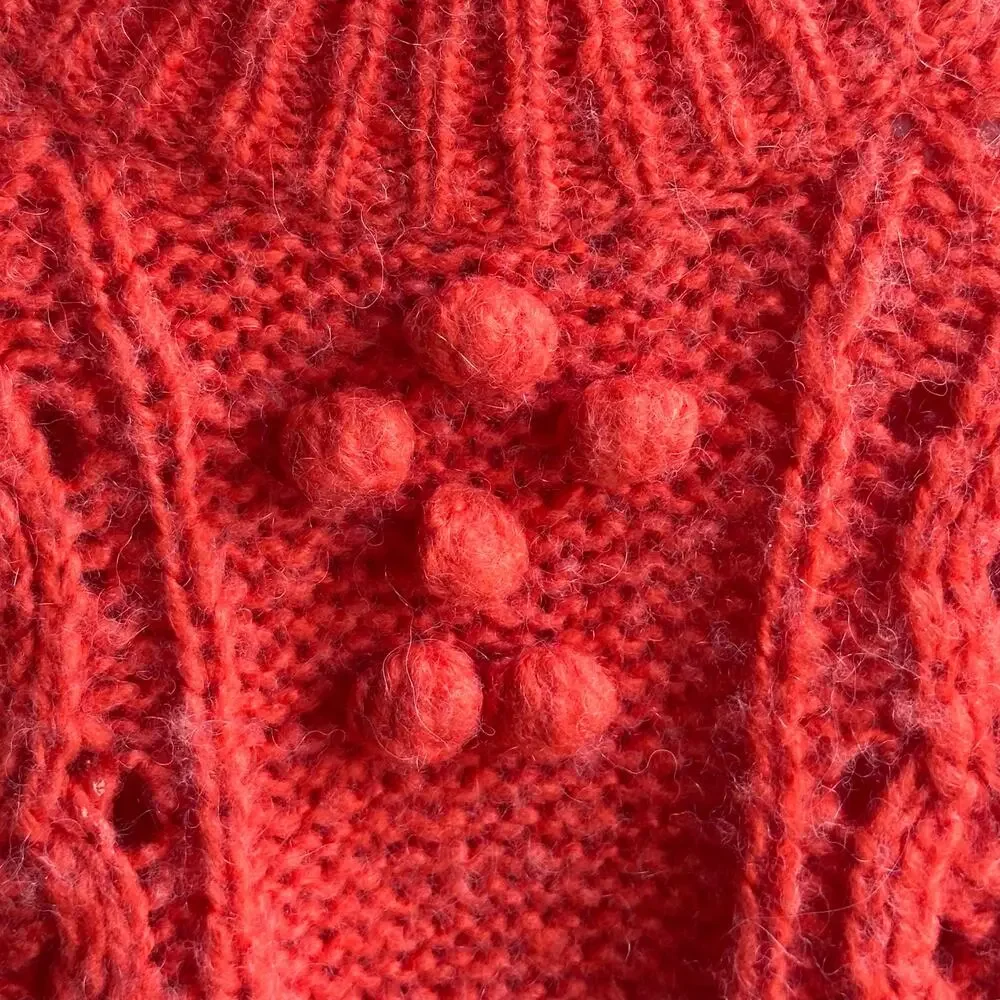 J.Crew Textured Alpaca Blend Pom Pom Cable Knit Sweater – Size Small